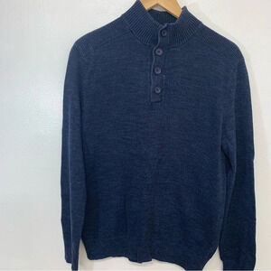 Express‎ Sweater Men Medium Blue Pull Over 4 Button  100% Cotton  Knit Travel